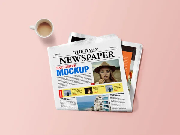 Front View of Premium Quality Newspaper Mockup with Changeable Backdrop 1