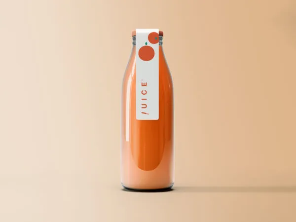 Front View of Realistic Labeled Juice Bottle Mockup 1