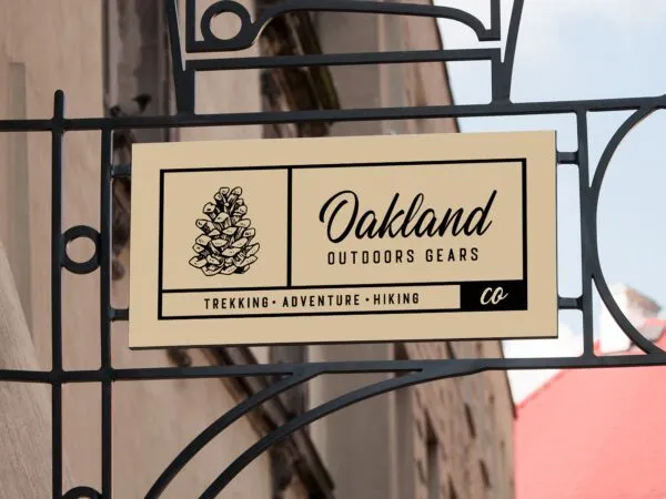 Front View of Rectangle Sign Mockup with Metallic Frame 1