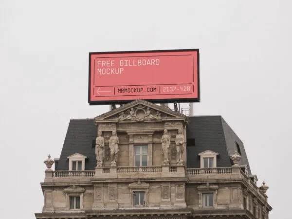 Front View of Rectangular Billboard Mockup on Tenement 1
