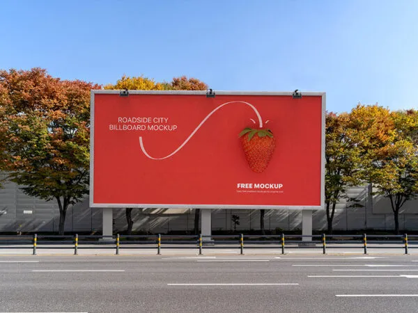 Front View of Rectangular Roadside City Billboard Mockup 1
