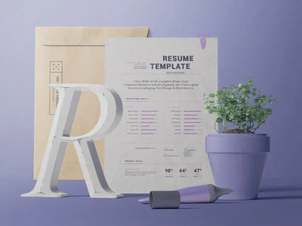 Front View of Resume Paper Mockup and Folder 1