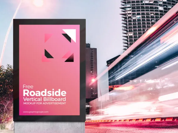 Front View of Roadside Vertical Billboard Mockup Advertisement 1