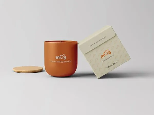 Front View of Round Candle Cup Mockup with Box 1