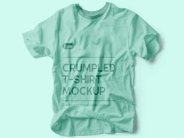 Front View of Round Neck Crumpled T shirt Mockup 1