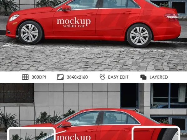 Front View of Sedan Car Mockup in Urban Setting 1