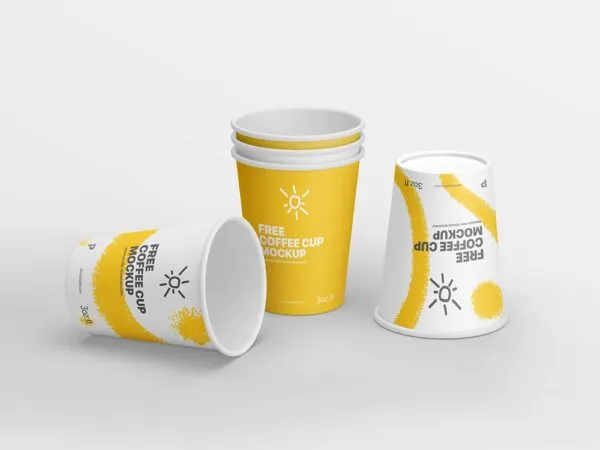 Front View of Several Coffee Cups Mockup 1