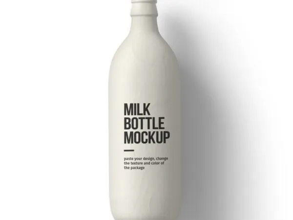 Front View of Simple Milk Bottle Mockup with Soft Shadow 1