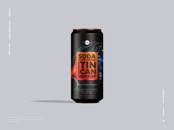 Front View of Soda Soft Drink Tin Can Mockup 1