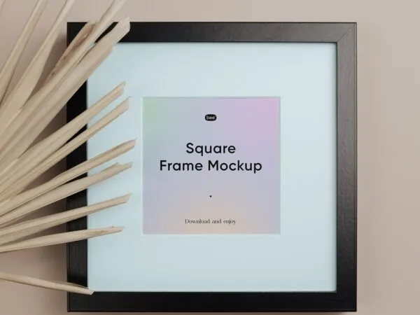 Front View of Square Frame Mockup Featuring Plant 1