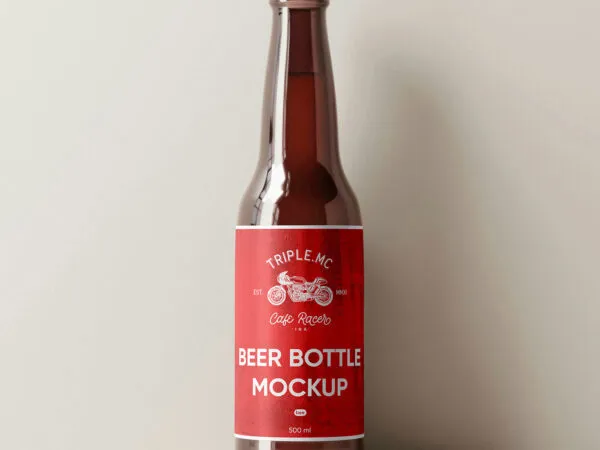 Front View of Standing Beer Bottle Mockup with Shadow 1