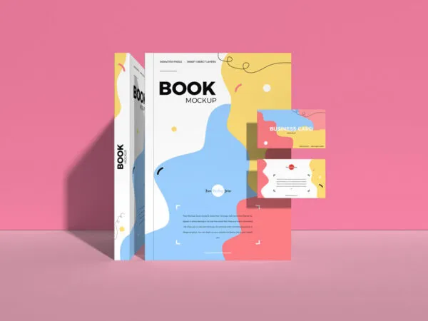 Front View of Standing Books with Business Cards Mockup 1