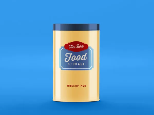 Front View of Standing Food Storage Tin Can Mockup 1