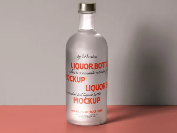 Front View of Standing Frosted Liquor Bottle Mockup 1