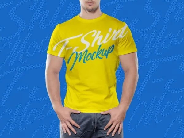 Front View of Standing Man Model Wearing a T shirt Mockup 1