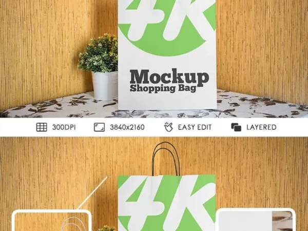 Front View of Standing Paper Shopping Bag Mockup 1