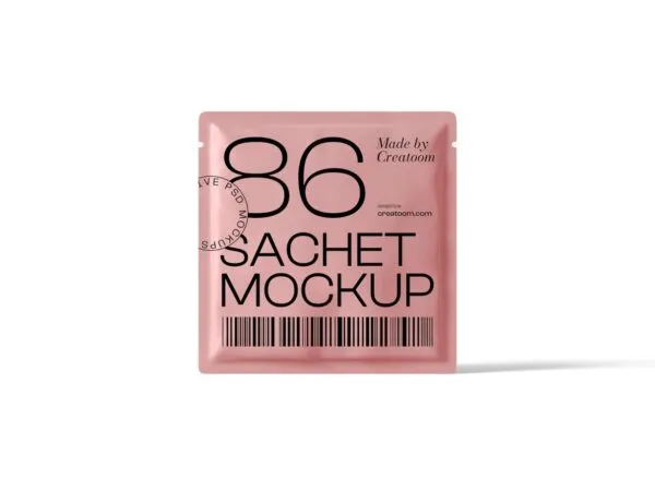 Front View of Standing Square Sachet Mockup 1