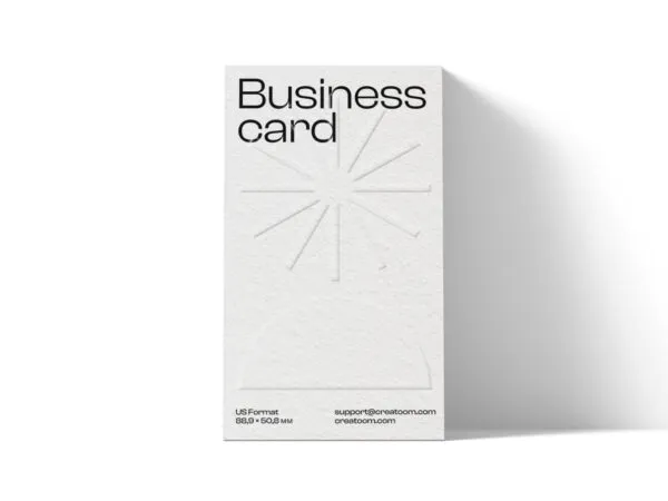 Front View of Standing Vertical Business Card Mockup 1