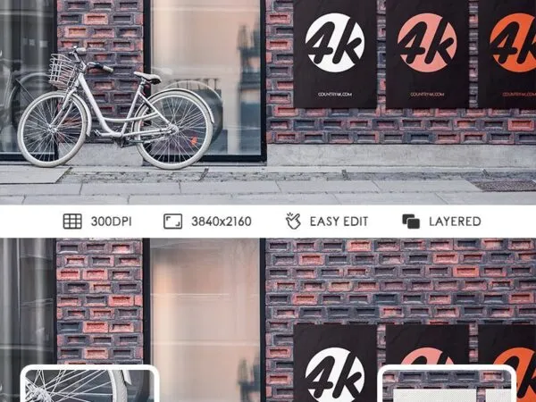 Front View of Street Poster Mockup with Bike 1
