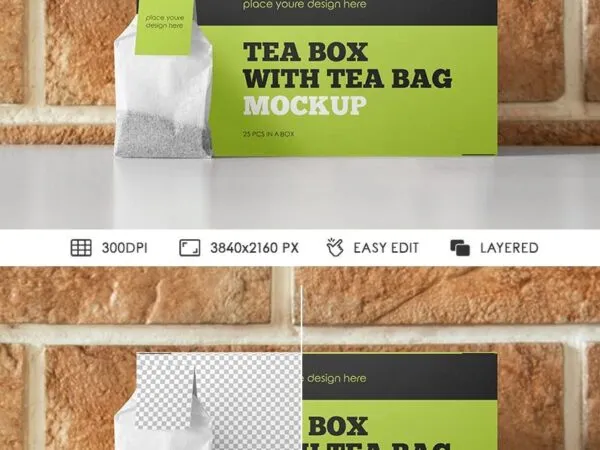 Front View of Tea Box Mockup with Tea Bag 1