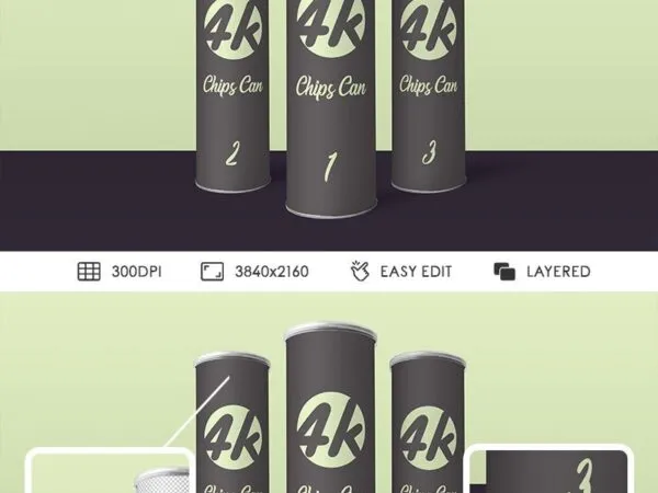 Front View of Three Chips Cans Mockup 1