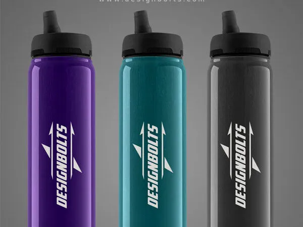 Front View of Three Eco Friendly Water Bottles Mockup 1