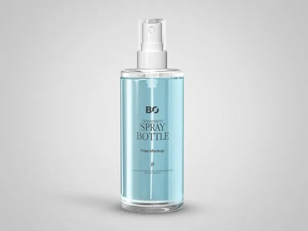 Front View of Transparent Cosmetic Spray Bottle Mockup 1
