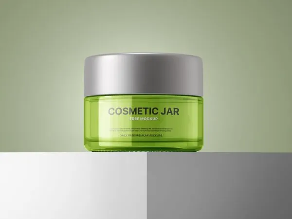 Front View of Trendy Cosmetic Round Jar Mockup 1