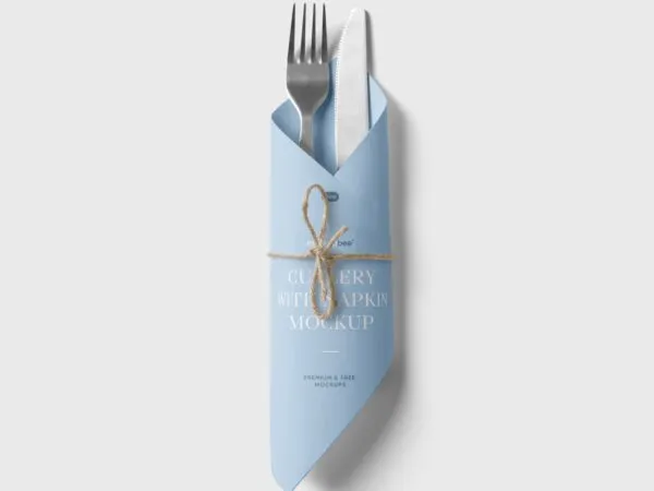 Front View of Trendy Napkin Mockup with Cutlery 1