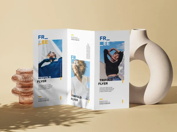 Front View of Tri Fold DL Brochure Featuring Candlestick and Ceramic Vase 1