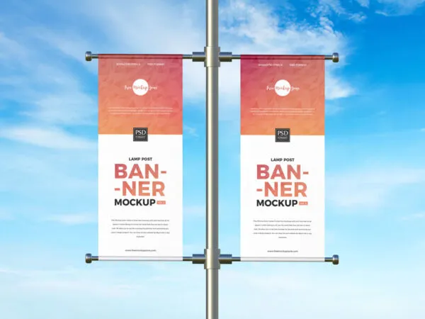 Front View of Two Advertising Lamp Post Banners Mockup 1