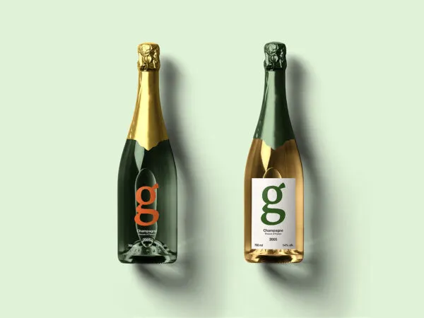 Front View of Two Champagne Bottles with Aluminum Foils Mockup 1