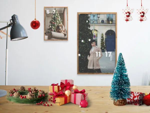 Front View of Two Christmas Frames Scene Creator Mockup 1