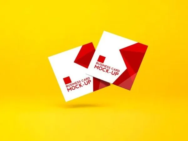 Front View of Two Falling Square Business Cards Mockup 1