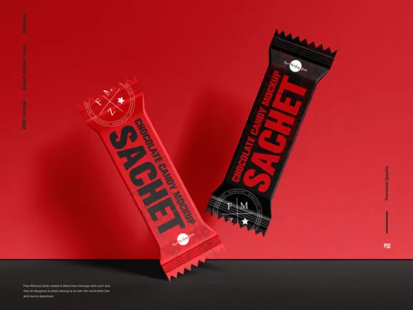 Front View of Two Floating Chocolate Candy Sachets Mockup 1