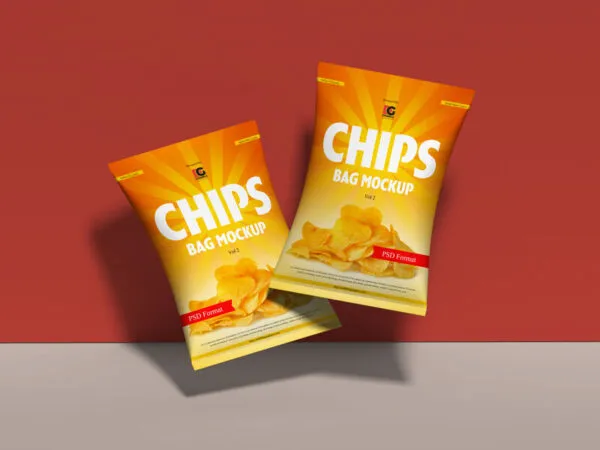 Front View of Two Floating Snack Packaging Mockup 1