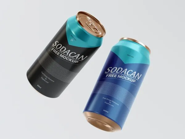 Front View of Two Floating Soda Cans Mockup 1