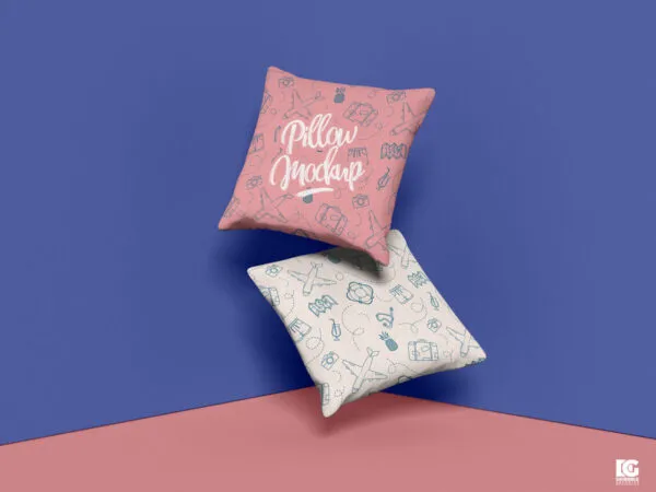 Front View of Two Floating Square Pillows Mockup 1