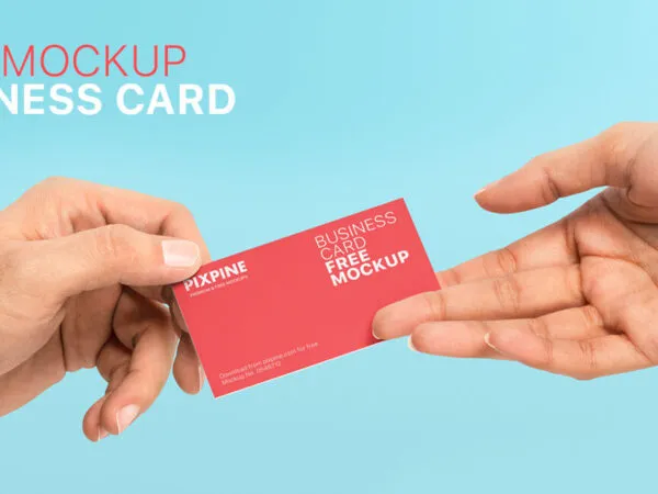 Front View of Two Hands Exchanging Business Card Mockup 1