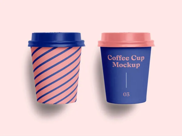 Front View of Two Minimal Paper Cups Mockup 1