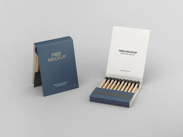 Front View of Two Open and Closed Matchbooks Mockup 1