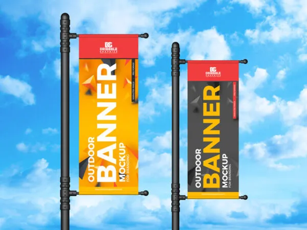 Front View of Two Outdoor Banners Mockup 1