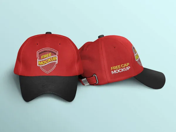 Front View of Two Realistic Caps Mockup 1
