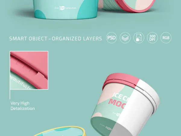 Front View of Two Realistic Ice Cream Plastic Jar Mockups 1