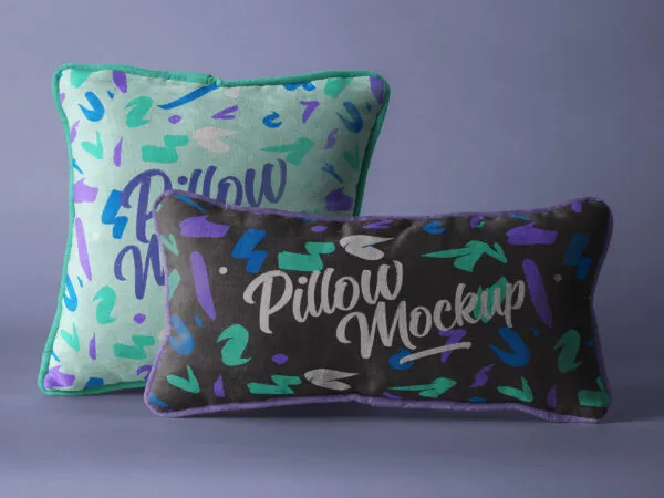 Front View of Two Rectangular and Square Throw Pillows Mockup 1