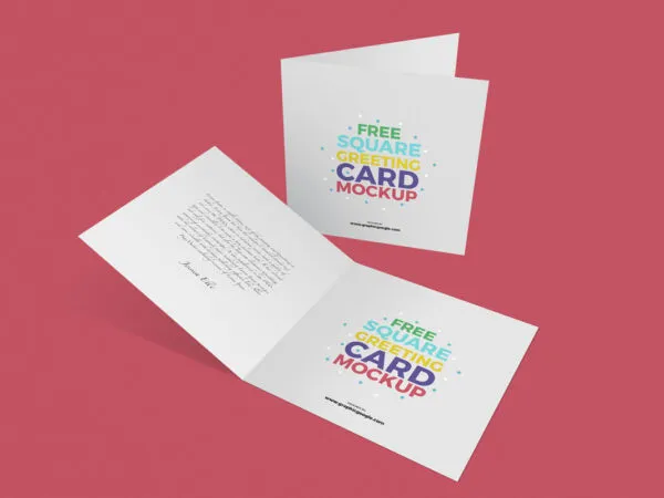 Front View of Two Square Bi Fold Greeting Cards Mockup 1
