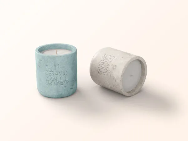 Front View of Two Tiny Ceramic Candle Jars Mockup 1