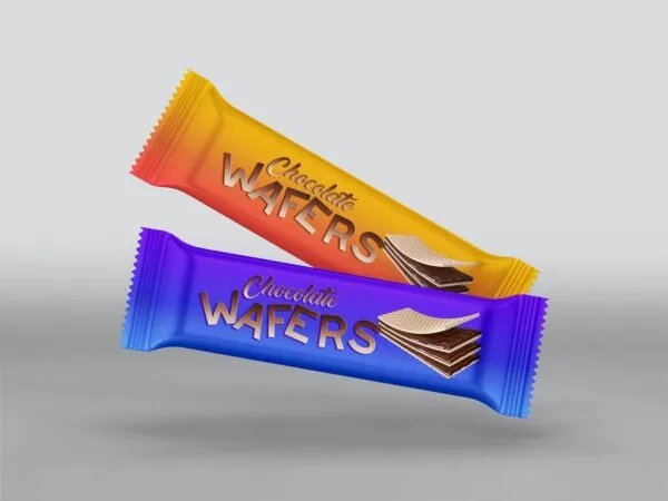 Front View of Two WafersChocolate Bars Packaging Mockup 1