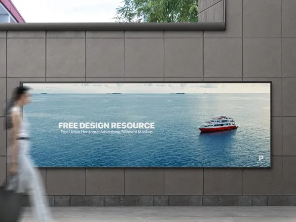 Front View of Urban Horizontal Advertising Billboard Mockup 1