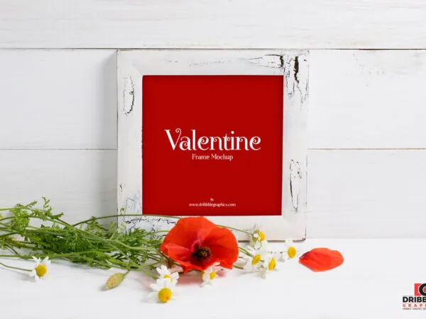 Front View of Valentine Frame Mockup with Red Poppies 1